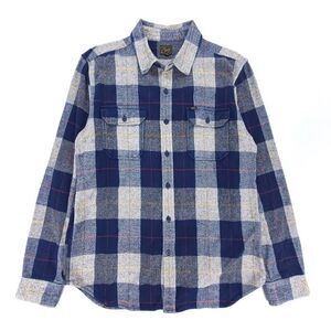 OBEY Flannel Button Down Shirt Jacket Long Sleeve Navy Blue Plaid Workwear Large